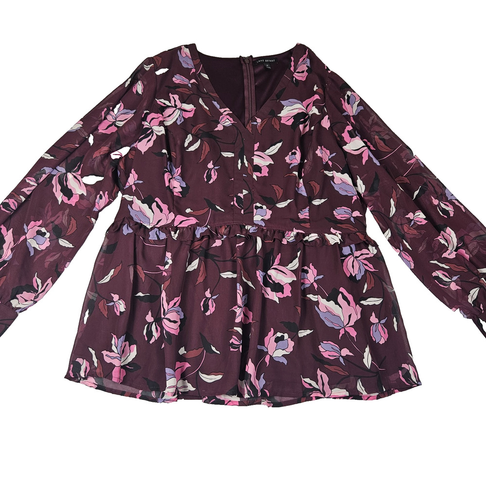 Lane Bryant Floral Blouse Womens 18 Lined Semi Sheer Career V-Neck Ruffle Party - Picture 14 of 14